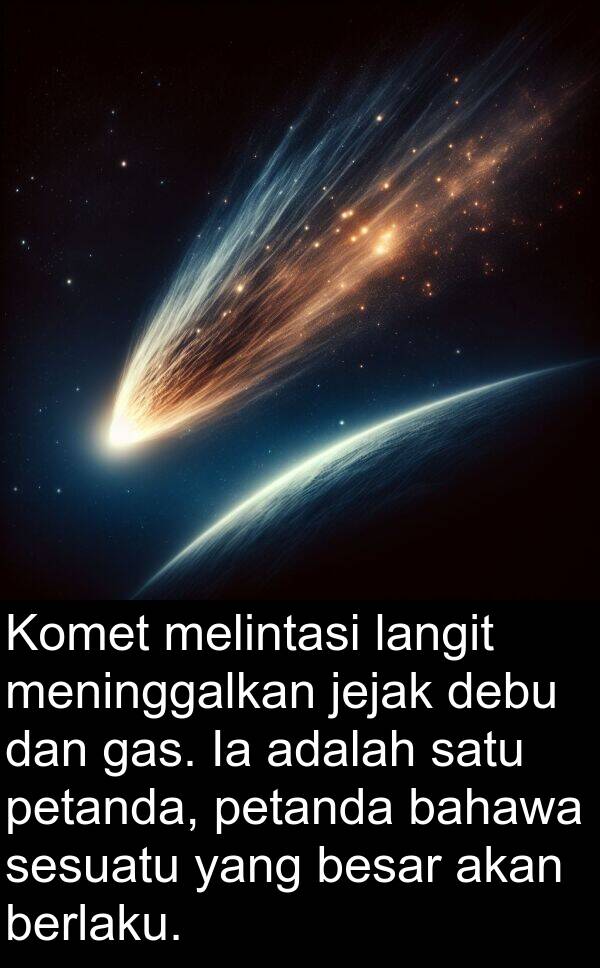 meninggalkan: Komet melintasi langit meninggalkan jejak debu dan gas. Ia adalah satu petanda, petanda bahawa sesuatu yang besar akan berlaku.