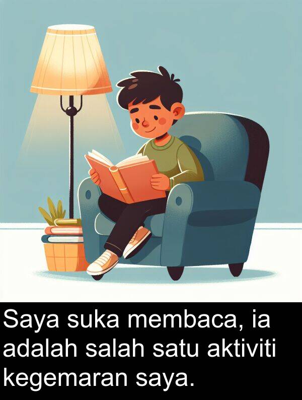 aktiviti: Saya suka membaca, ia adalah salah satu aktiviti kegemaran saya.