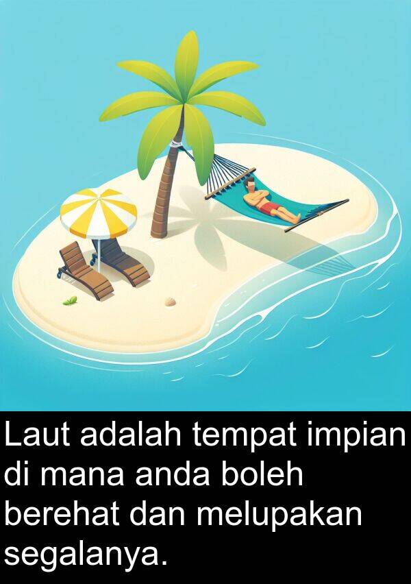 segalanya: Laut adalah tempat impian di mana anda boleh berehat dan melupakan segalanya.
