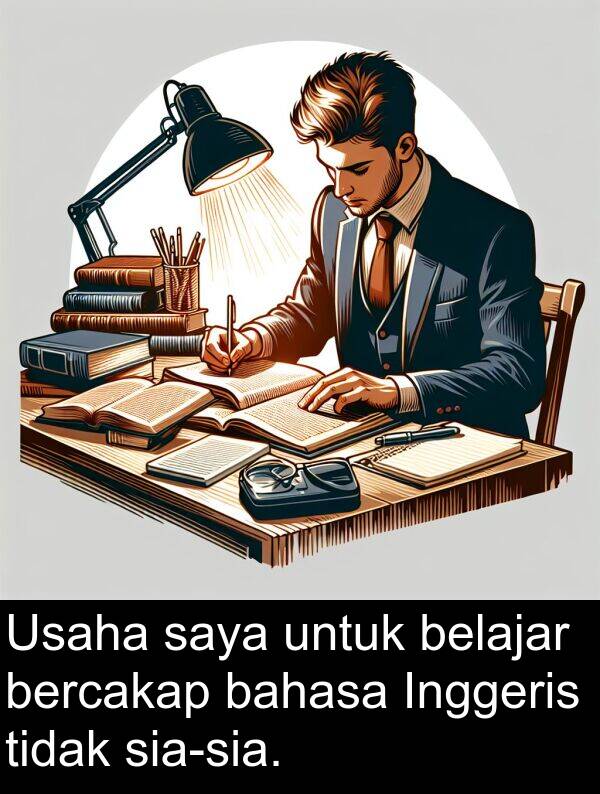 bahasa: Usaha saya untuk belajar bercakap bahasa Inggeris tidak sia-sia.