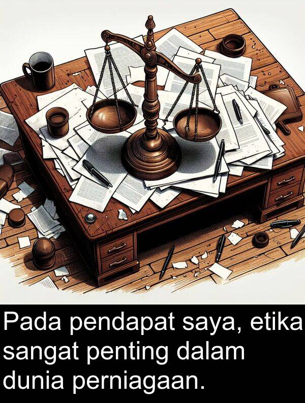 dunia: Pada pendapat saya, etika sangat penting dalam dunia perniagaan.