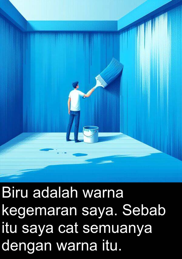 semuanya: Biru adalah warna kegemaran saya. Sebab itu saya cat semuanya dengan warna itu.