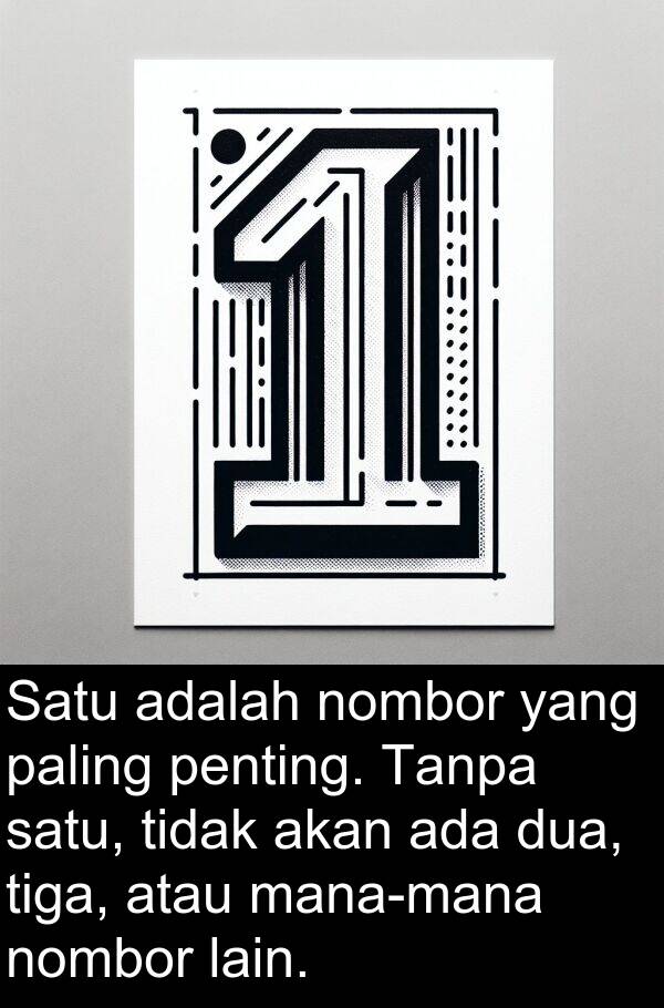 atau: Satu adalah nombor yang paling penting. Tanpa satu, tidak akan ada dua, tiga, atau mana-mana nombor lain.