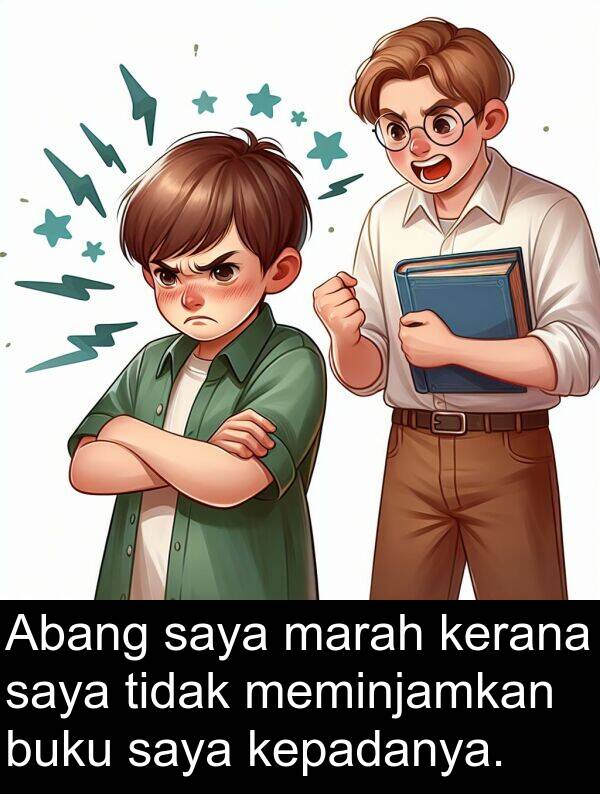 meminjamkan: Abang saya marah kerana saya tidak meminjamkan buku saya kepadanya.