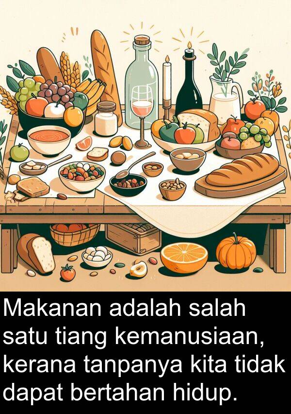 tiang: Makanan adalah salah satu tiang kemanusiaan, kerana tanpanya kita tidak dapat bertahan hidup.