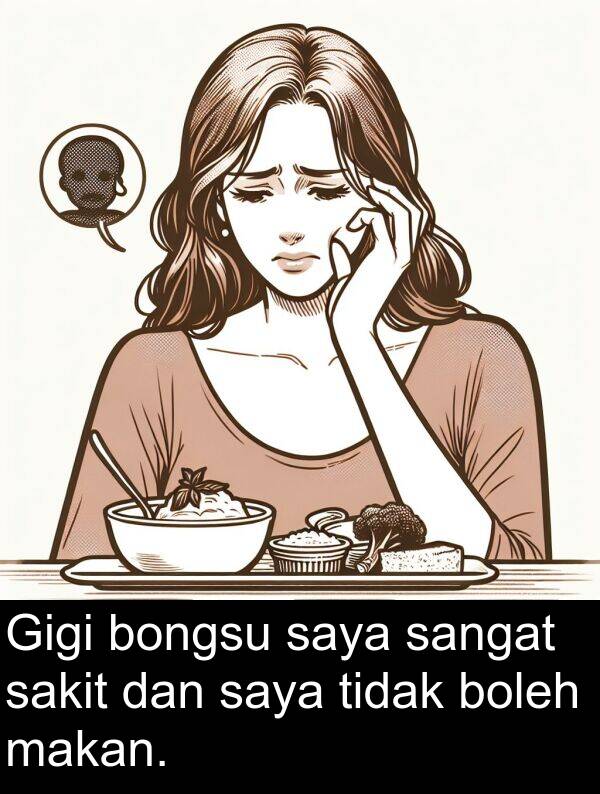boleh: Gigi bongsu saya sangat sakit dan saya tidak boleh makan.