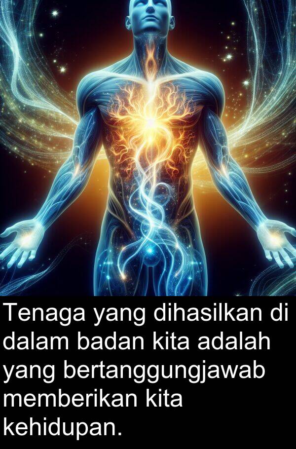 bertanggungjawab: Tenaga yang dihasilkan di dalam badan kita adalah yang bertanggungjawab memberikan kita kehidupan.