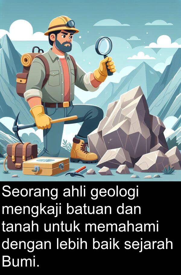 ahli: Seorang ahli geologi mengkaji batuan dan tanah untuk memahami dengan lebih baik sejarah Bumi.