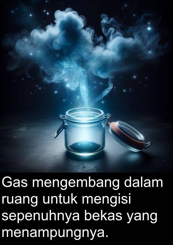 ruang: Gas mengembang dalam ruang untuk mengisi sepenuhnya bekas yang menampungnya.
