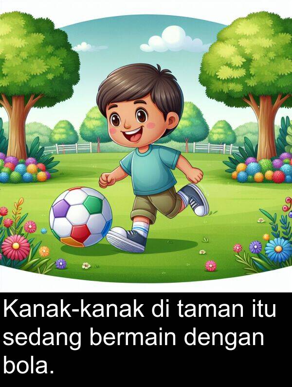 bola: Kanak-kanak di taman itu sedang bermain dengan bola.
