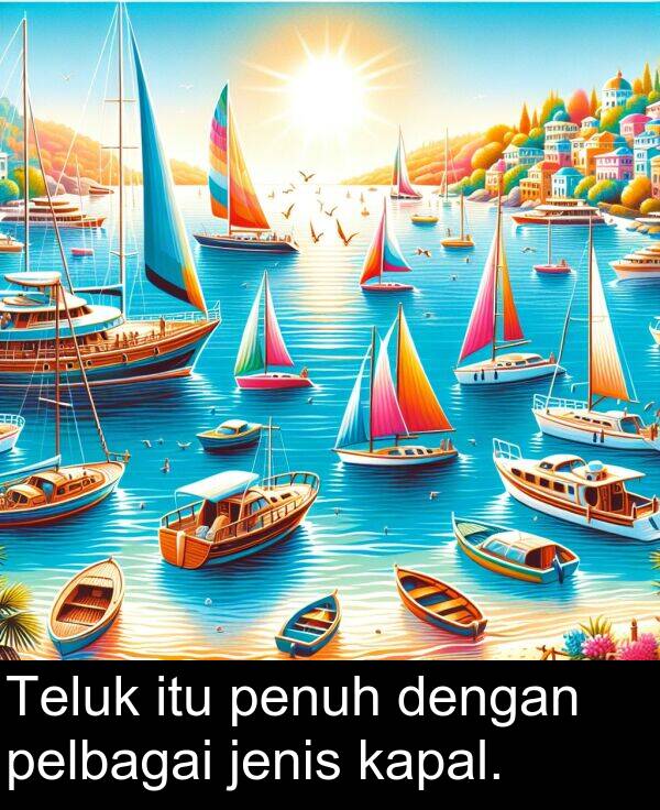 penuh: Teluk itu penuh dengan pelbagai jenis kapal.