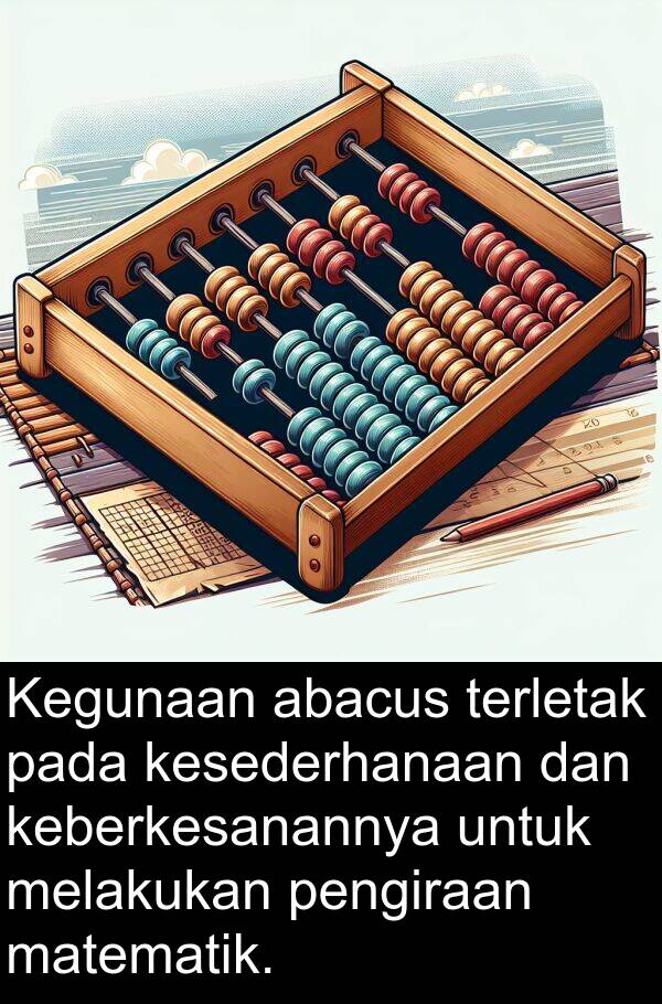 terletak: Kegunaan abacus terletak pada kesederhanaan dan keberkesanannya untuk melakukan pengiraan matematik.