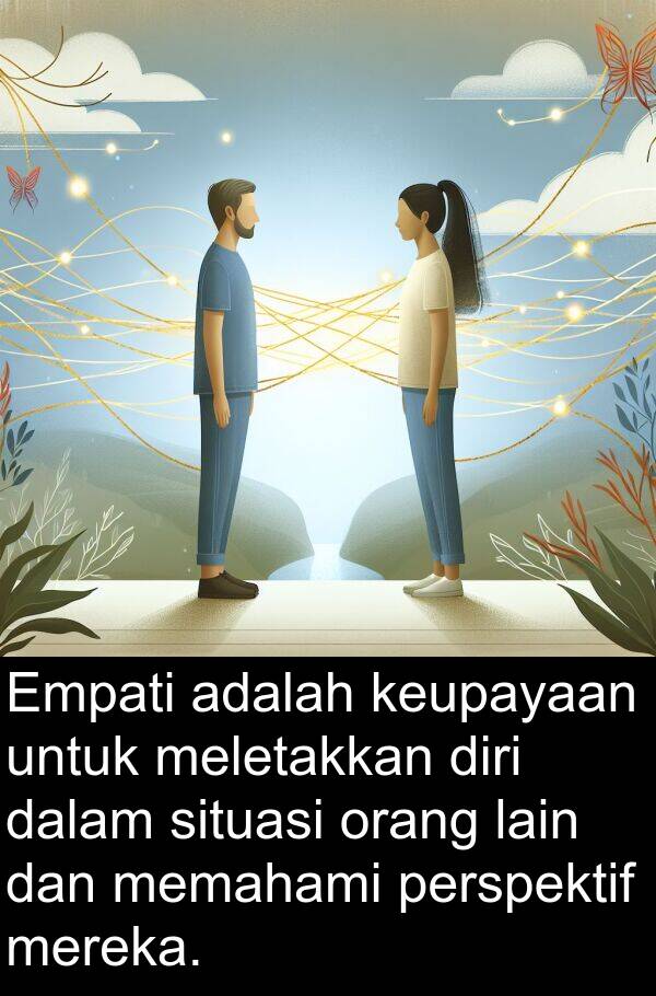 perspektif: Empati adalah keupayaan untuk meletakkan diri dalam situasi orang lain dan memahami perspektif mereka.
