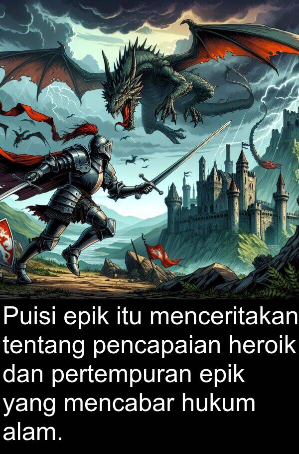 mencabar: Puisi epik itu menceritakan tentang pencapaian heroik dan pertempuran epik yang mencabar hukum alam.