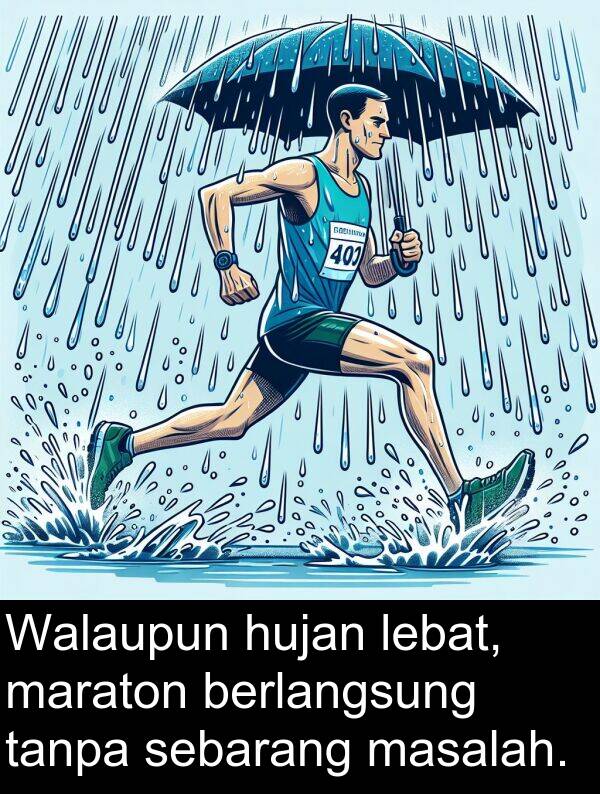 sebarang: Walaupun hujan lebat, maraton berlangsung tanpa sebarang masalah.