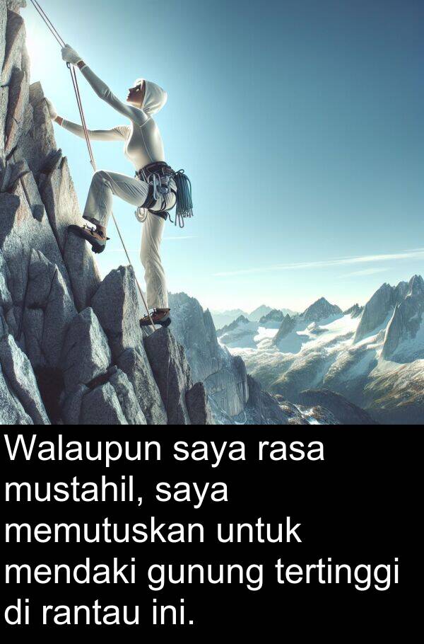 memutuskan: Walaupun saya rasa mustahil, saya memutuskan untuk mendaki gunung tertinggi di rantau ini.