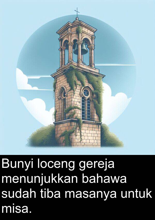 misa: Bunyi loceng gereja menunjukkan bahawa sudah tiba masanya untuk misa.