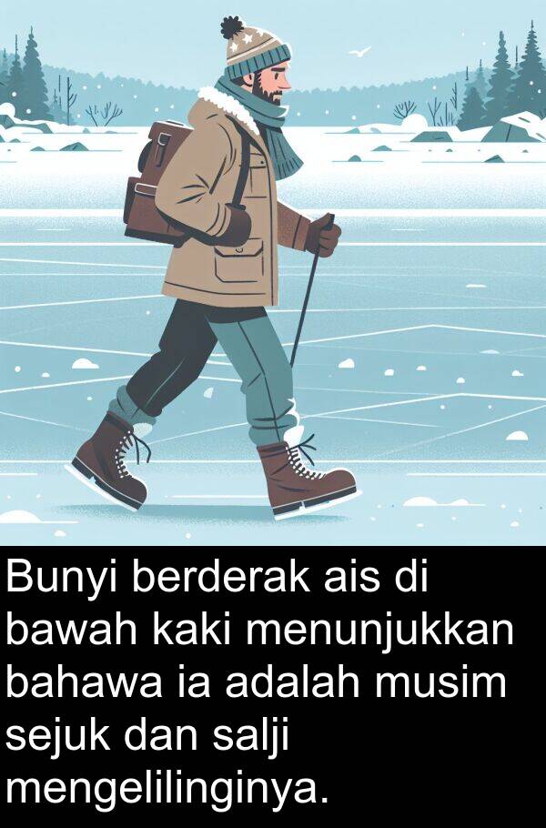 menunjukkan: Bunyi berderak ais di bawah kaki menunjukkan bahawa ia adalah musim sejuk dan salji mengelilinginya.
