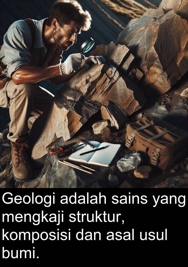 mengkaji: Geologi adalah sains yang mengkaji struktur, komposisi dan asal usul bumi.