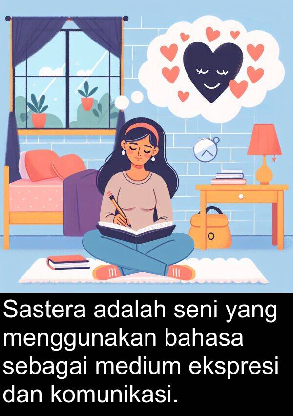 komunikasi: Sastera adalah seni yang menggunakan bahasa sebagai medium ekspresi dan komunikasi.
