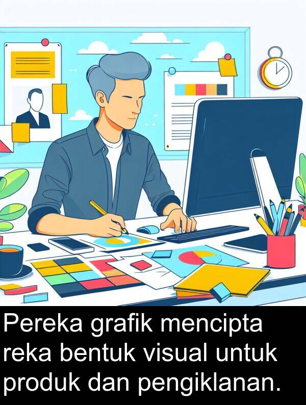 visual: Pereka grafik mencipta reka bentuk visual untuk produk dan pengiklanan.