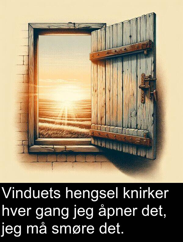åpner: Vinduets hengsel knirker hver gang jeg åpner det, jeg må smøre det.