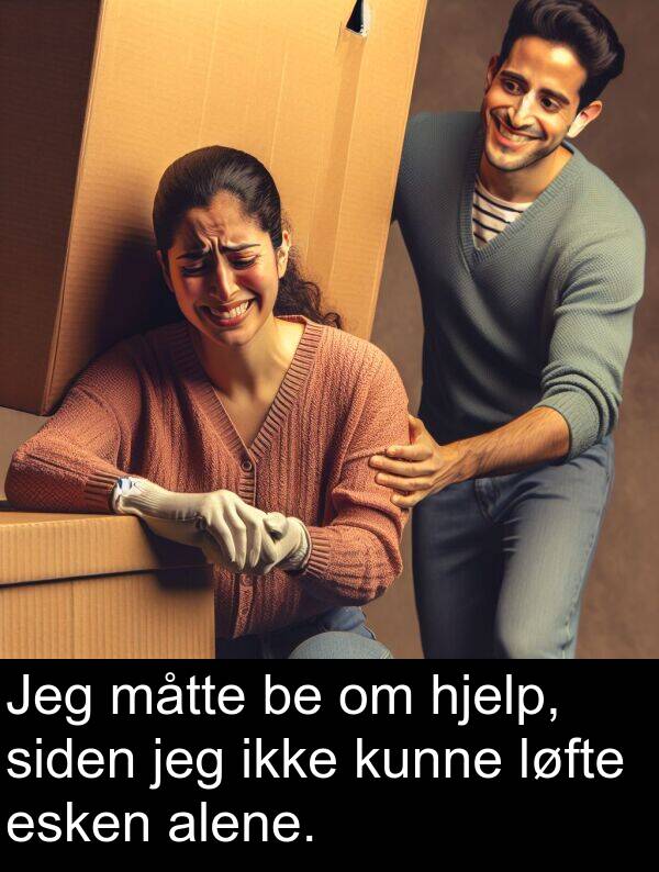 esken: Jeg måtte be om hjelp, siden jeg ikke kunne løfte esken alene.