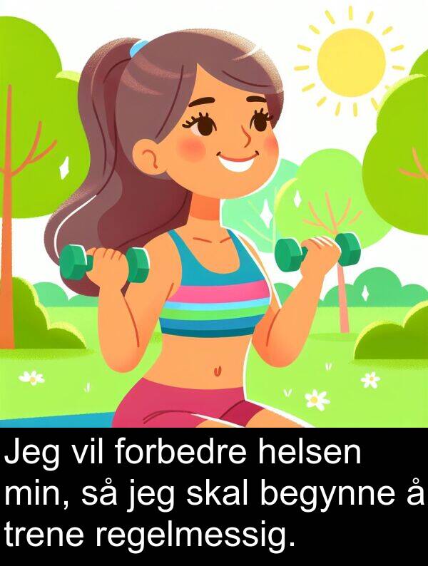 forbedre: Jeg vil forbedre helsen min, så jeg skal begynne å trene regelmessig.