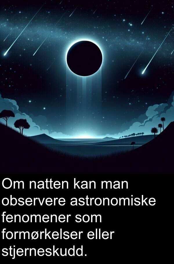 observere: Om natten kan man observere astronomiske fenomener som formørkelser eller stjerneskudd.