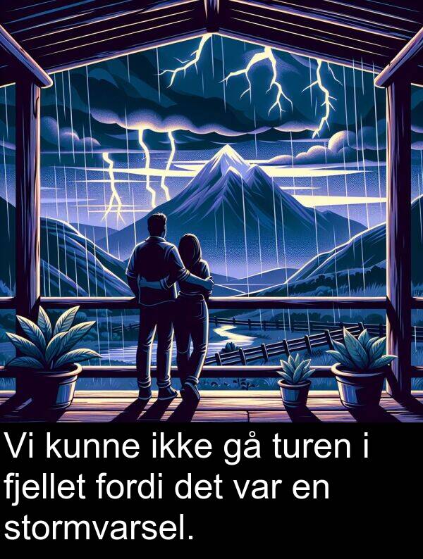 fjellet: Vi kunne ikke gå turen i fjellet fordi det var en stormvarsel.