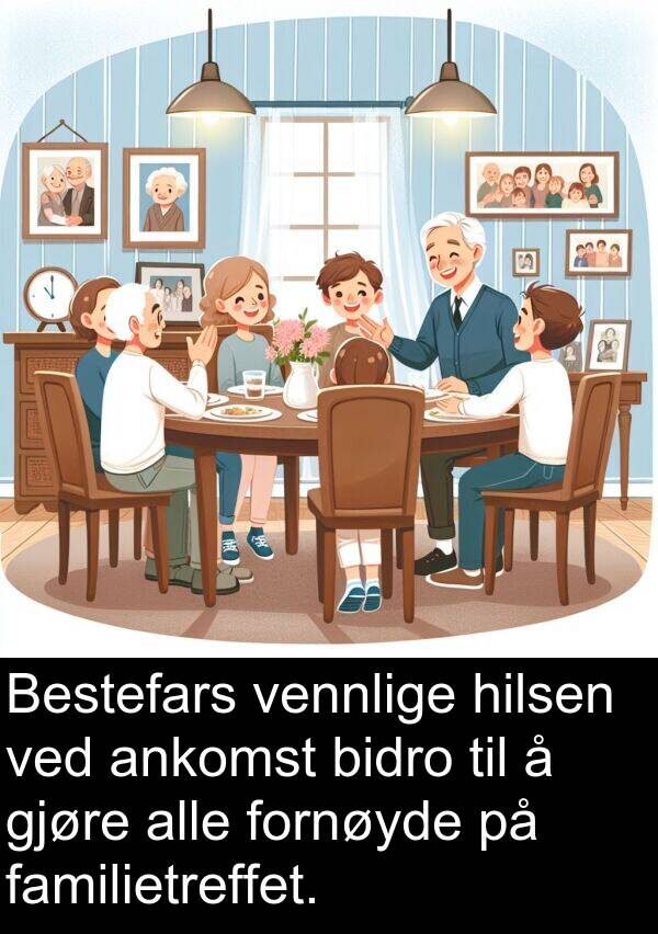 familietreffet: Bestefars vennlige hilsen ved ankomst bidro til å gjøre alle fornøyde på familietreffet.