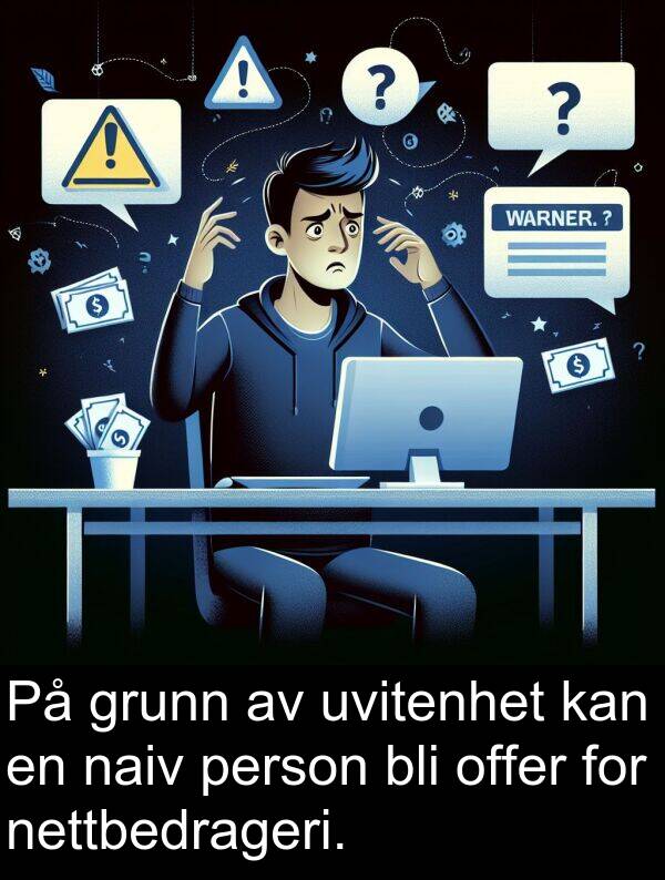 offer: På grunn av uvitenhet kan en naiv person bli offer for nettbedrageri.
