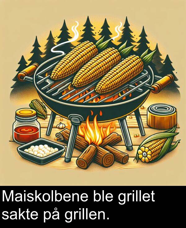 sakte: Maiskolbene ble grillet sakte på grillen.