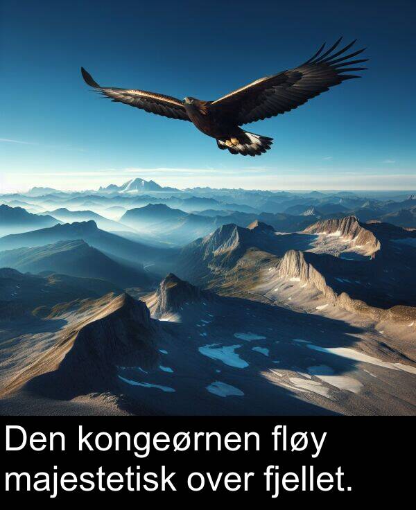 over: Den kongeørnen fløy majestetisk over fjellet.