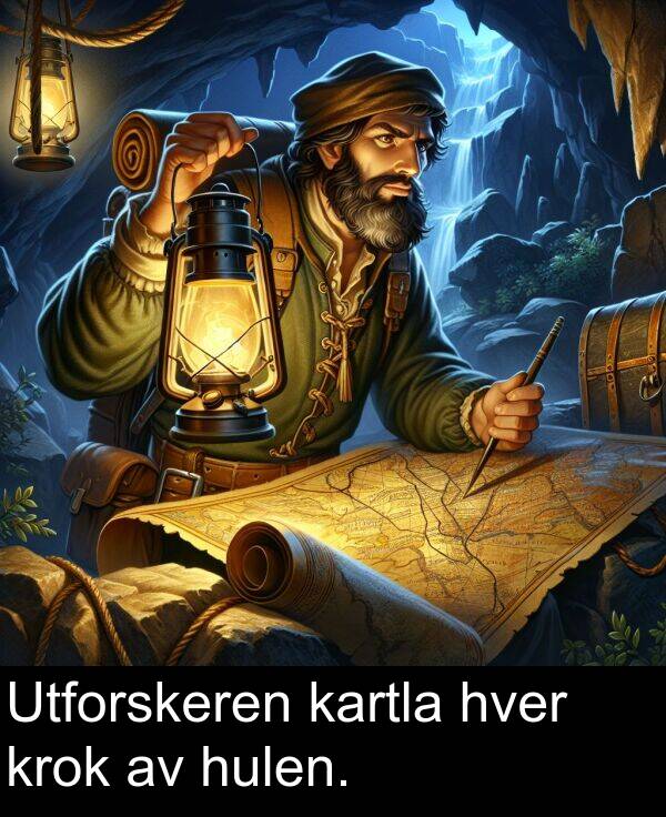 hver: Utforskeren kartla hver krok av hulen.