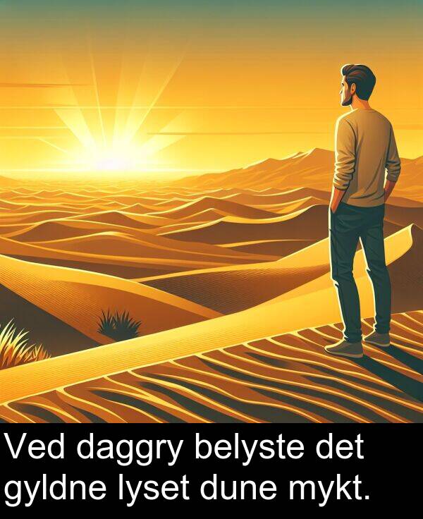 det: Ved daggry belyste det gyldne lyset dune mykt.