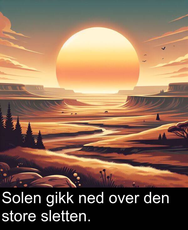 over: Solen gikk ned over den store sletten.