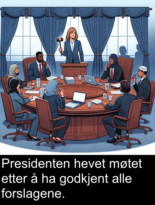 forslagene: Presidenten hevet møtet etter å ha godkjent alle forslagene.
