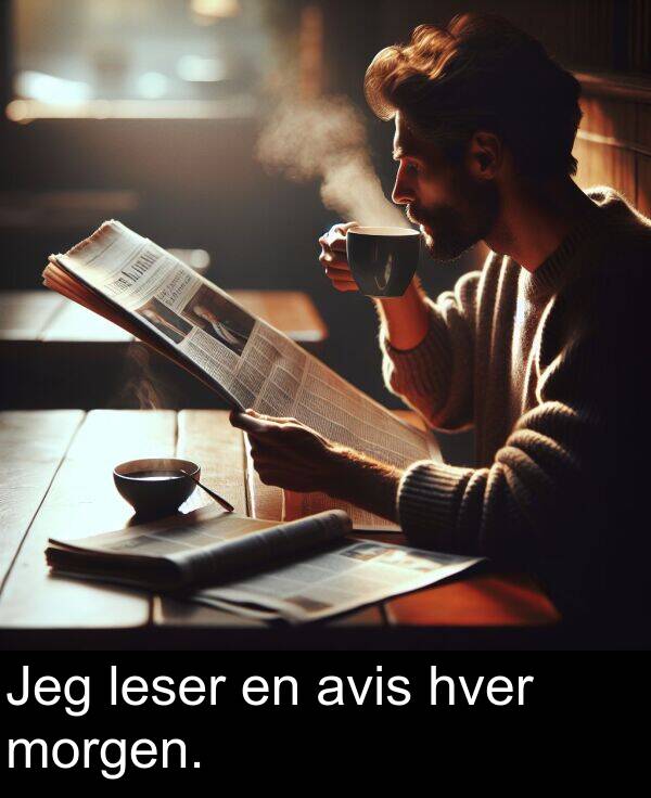 hver: Jeg leser en avis hver morgen.