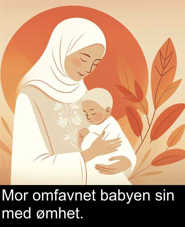 omfavnet: Mor omfavnet babyen sin med ømhet.