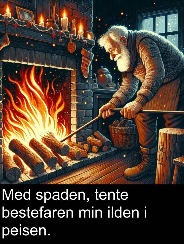 bestefaren: Med spaden, tente bestefaren min ilden i peisen.