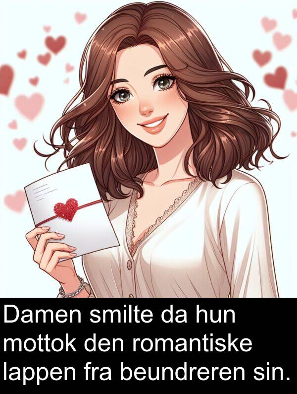 romantiske: Damen smilte da hun mottok den romantiske lappen fra beundreren sin.