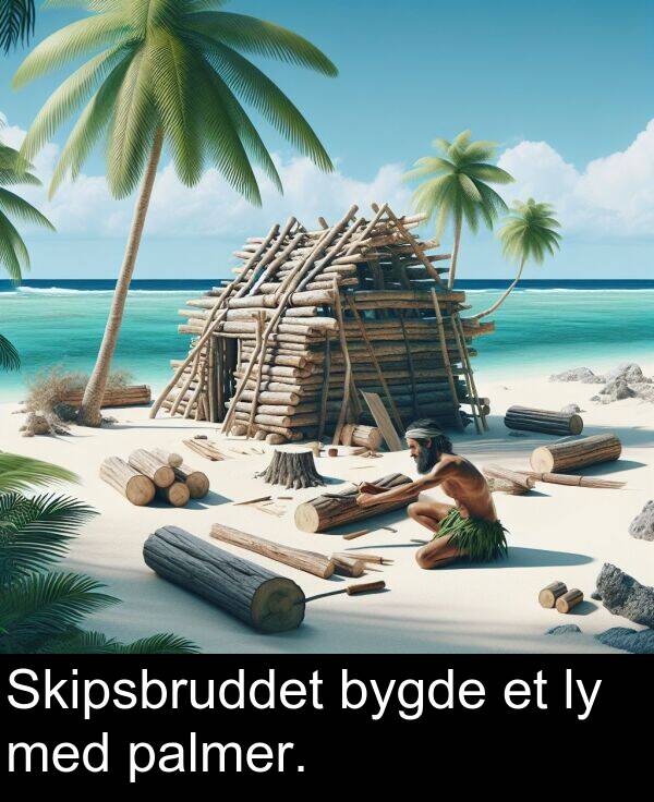 med: Skipsbruddet bygde et ly med palmer.