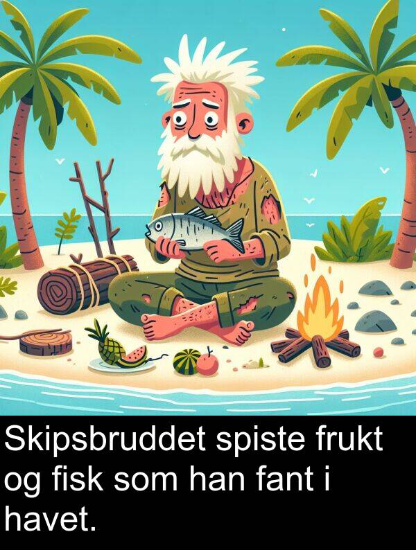 fant: Skipsbruddet spiste frukt og fisk som han fant i havet.