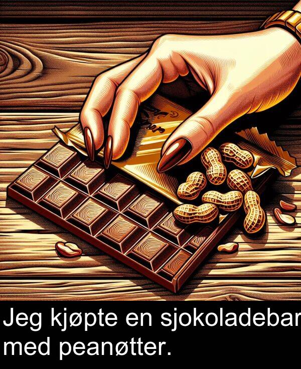 peanøtter: Jeg kjøpte en sjokoladebar med peanøtter.