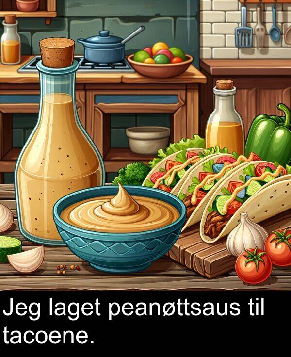 peanøttsaus: Jeg laget peanøttsaus til tacoene.