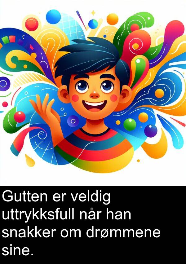 uttrykksfull: Gutten er veldig uttrykksfull når han snakker om drømmene sine.