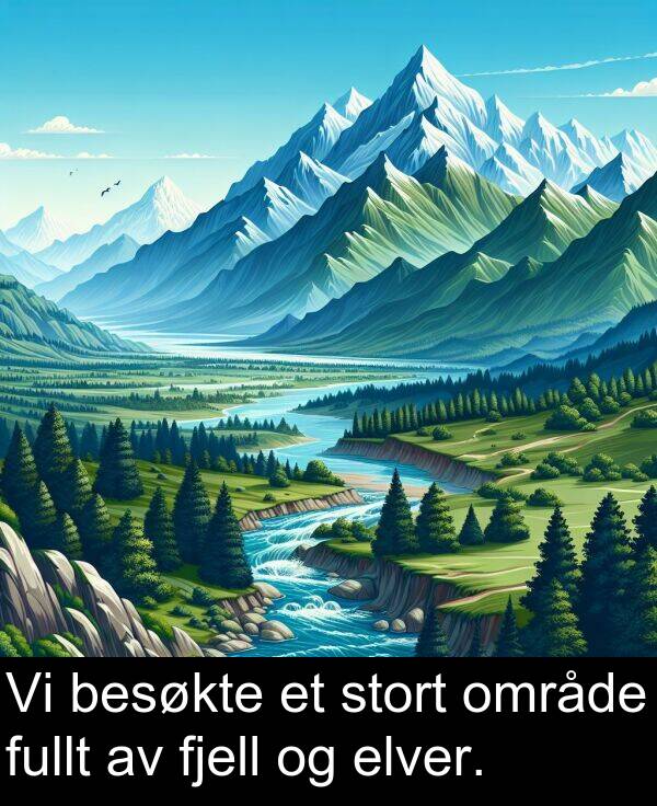 område: Vi besøkte et stort område fullt av fjell og elver.
