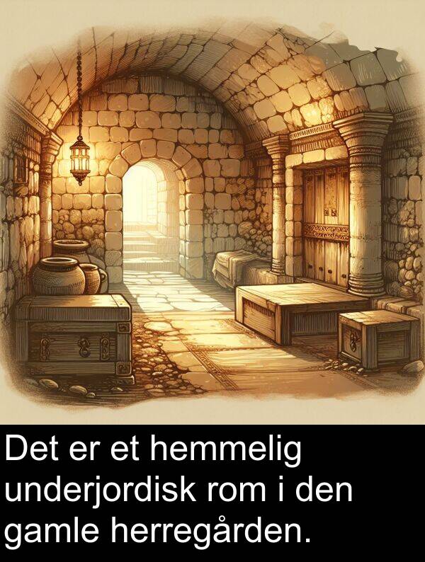 underjordisk: Det er et hemmelig underjordisk rom i den gamle herregården.
