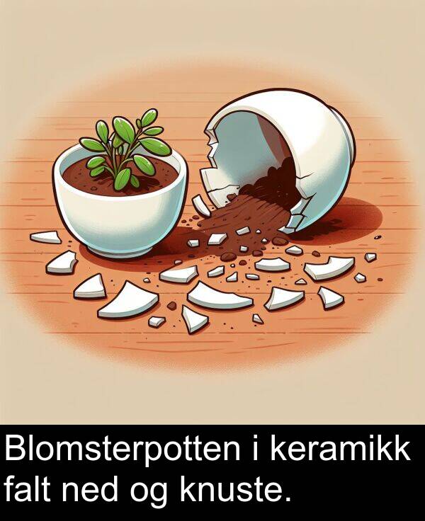 falt: Blomsterpotten i keramikk falt ned og knuste.
